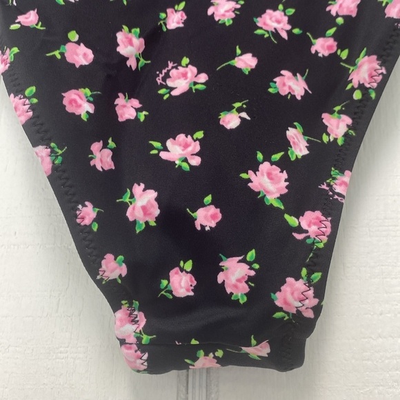 VS PINK V Crossover High-Waist Bikini Bottom Pure Black FLoral - Picture 9 of 11